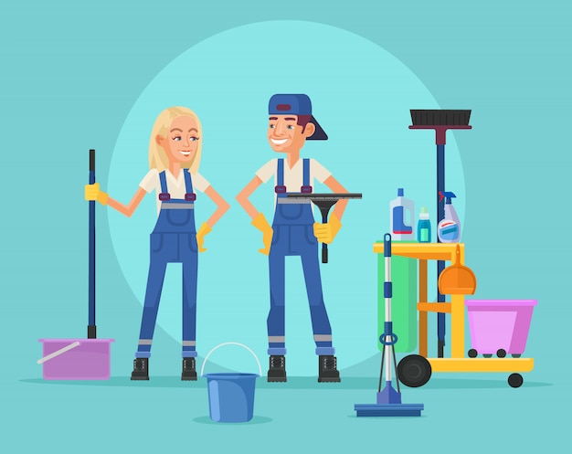 Cleaning staff. flat illustration