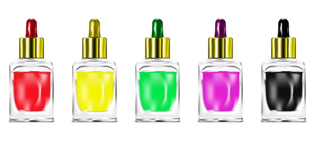 Clear glass full dropper cap bottle Face serum nail care product transparent container Color set