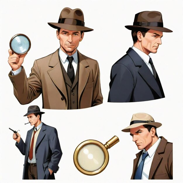 Vector clever detective detailed vector set