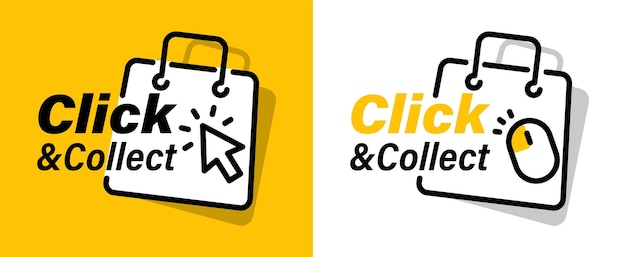 Click and collect icons Click an collect with computer mouse pointer or mouse Mouse cursor or Hand pointer Concept online order or internet shopping Ecommerce internet sales and retail