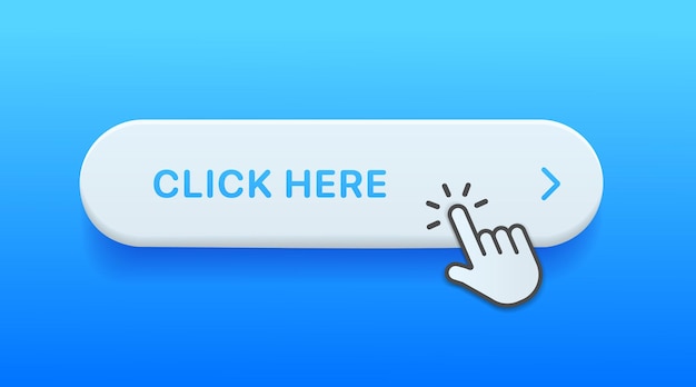 Click here web button with hand cursor action button and arrow pointer computer mouse click symbol