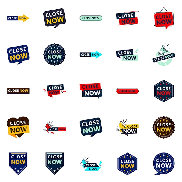 Vector close now text banners pack of 25