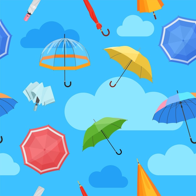 Vector closed and open umbrellas seamless pattern