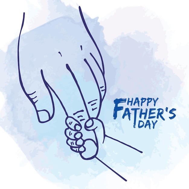 Closeup little child's hand holding father's fingers in line art style