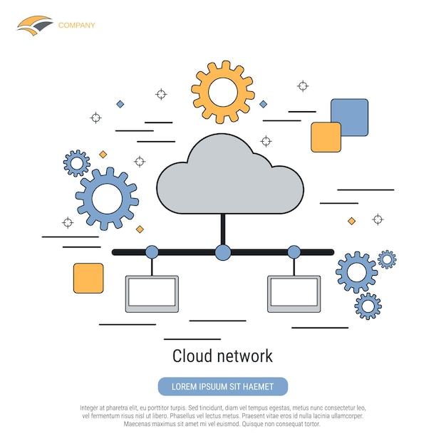 Cloud network flat contour style vector concept illustration