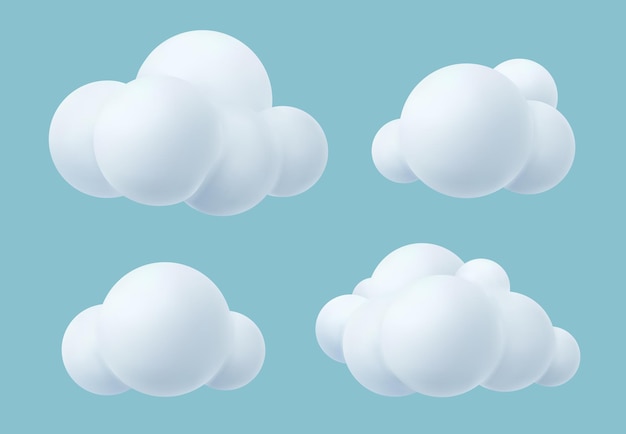 Vector cloud plastic realistic soft trendy silver clouds outdoor 3d render atmosphere rounded items decent vector templates collection