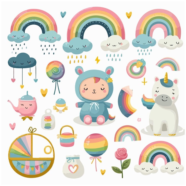 Vector cloud and rainbow design cute rainbows