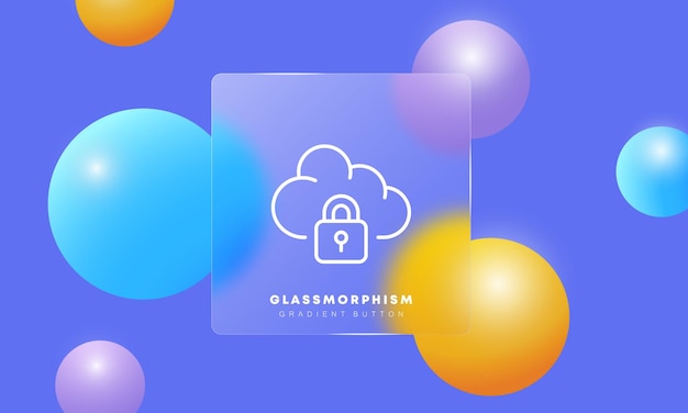 Cloud storage line icon Cloud with lock defense Protection of personal information Password for data concept Glassmorphism style Vector line icon for Business and Advertising