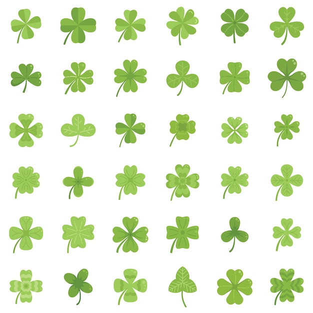 Clover icons set flat vector Leaf celebration