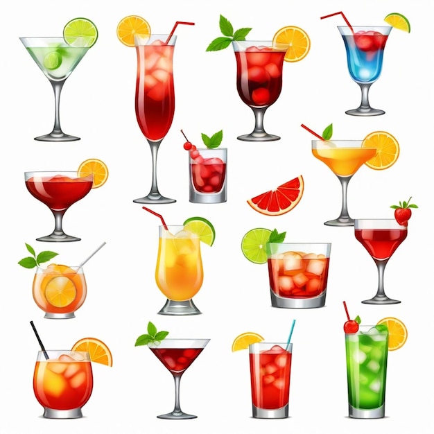 Vector cocktail vector set white background isolated a high