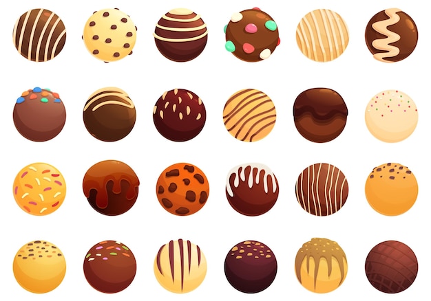 Cocoa bomb icons set cartoon vector Food chocolate