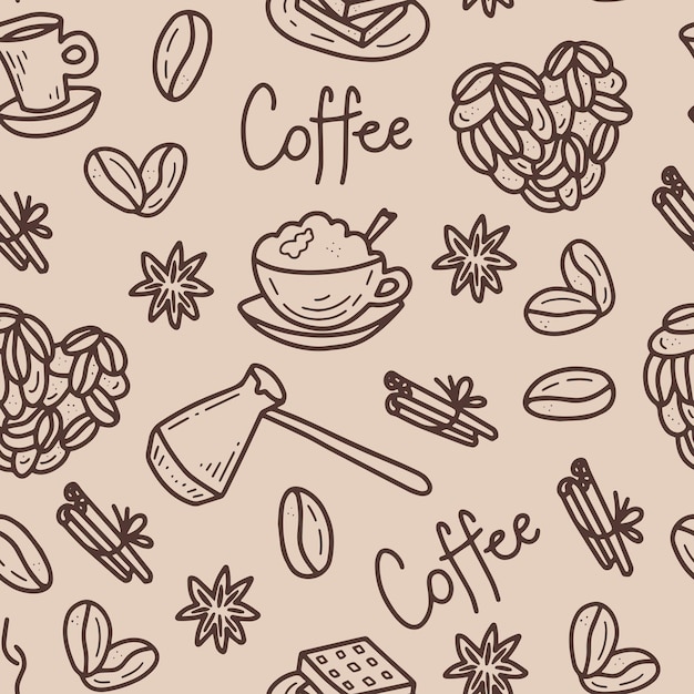 Coffee doodle seamless pattern