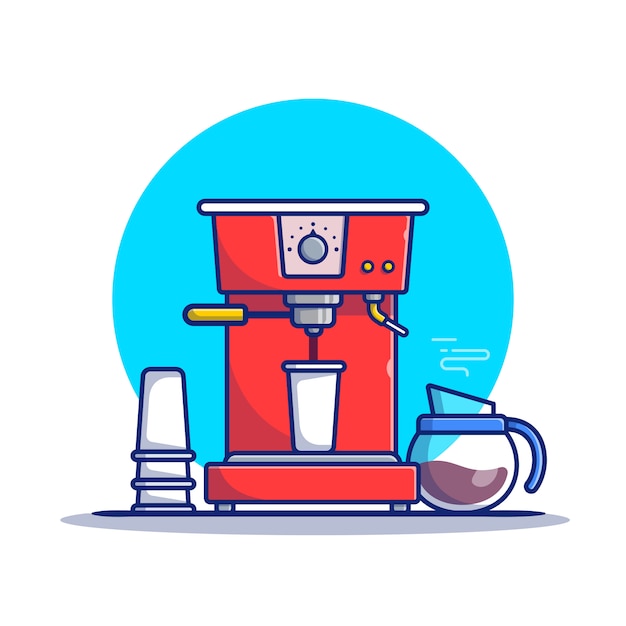 Coffee Machine Pod, Cup And Coffee Pot Cartoon Icon Illustration. Coffee Machine Icon Concept Isolated Premium . Flat Cartoon Style