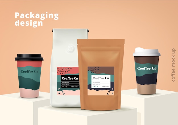 Vector coffee packaging template design set. realistick mockup. vector illustration.