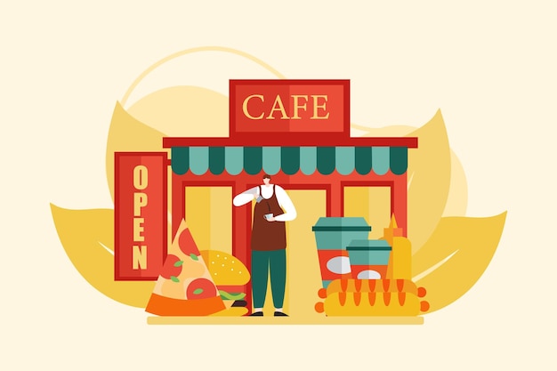 Vector coffee shop flat illustration design