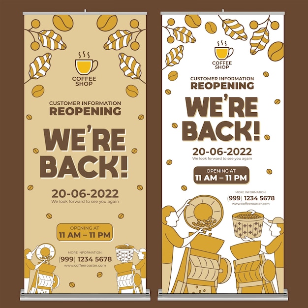 Coffee Shop Roll Up Banner Print Template with Flat Design Style