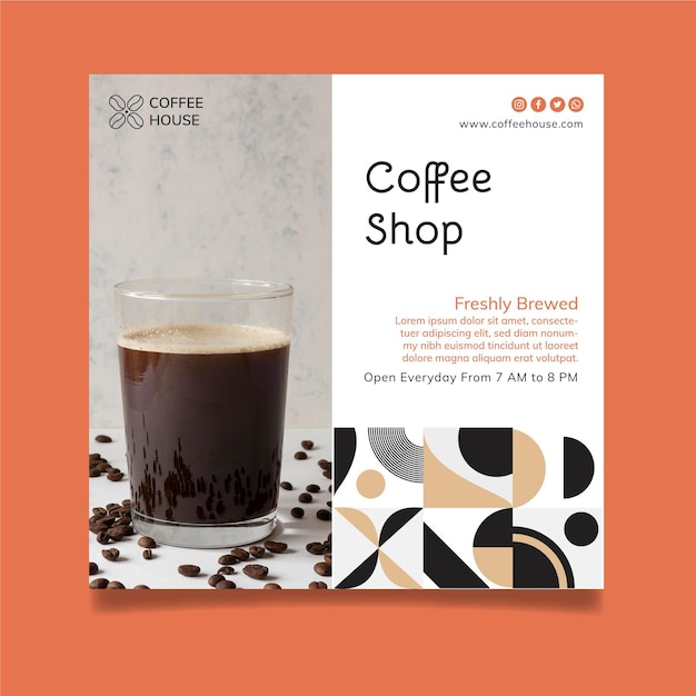 Coffee shop squared flyer template