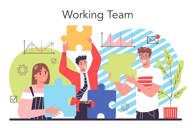 Collaboration concept Office characters working in team Idea of success teamwork and cooperation Isolated flat vector illustration