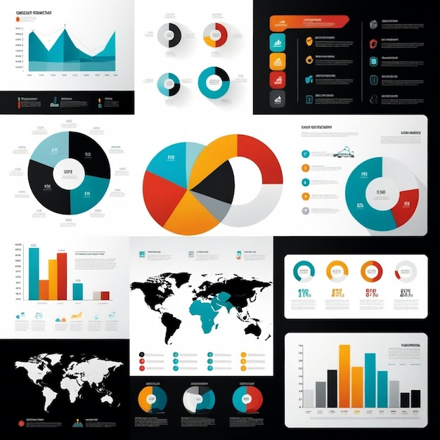 a collage of business cards including a chart with a diagram of the worlds most important data