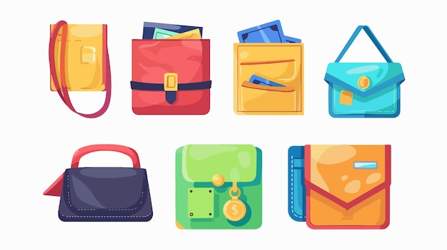 Vector a collage of different colored bags and one of them has a blue bag with a red strap