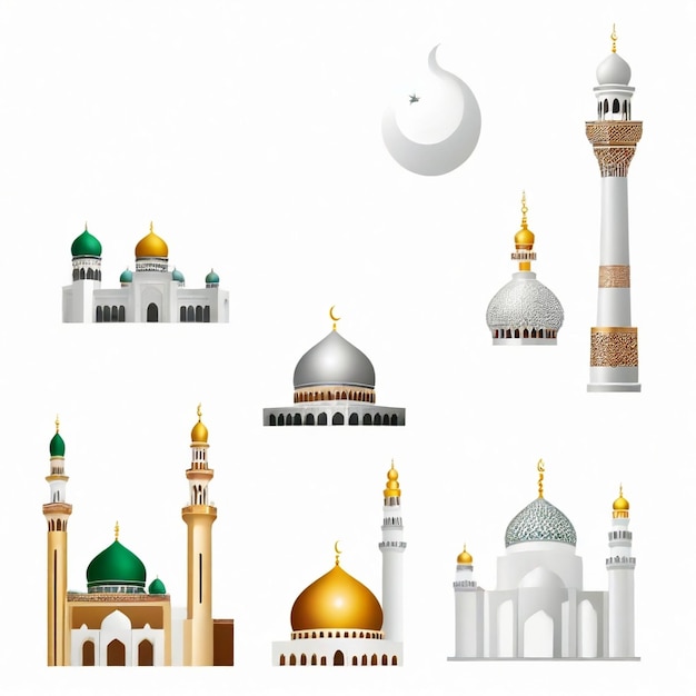 Vector a collage of images of buildings and buildings including a mosque