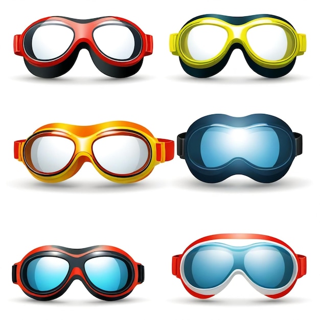 Vector a collection of 3d glasses with different colors and one that says goggles