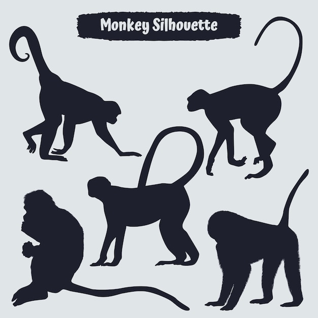 Collection of animal monkey silhouettes vector