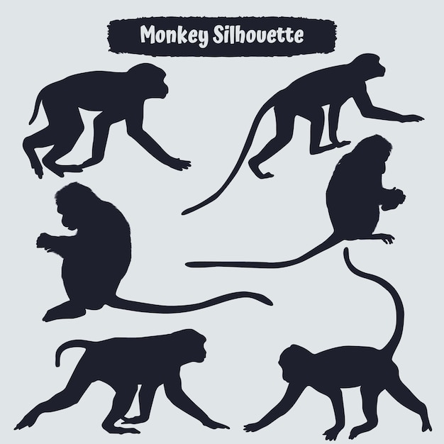 Collection of animal monkey silhouettes vector