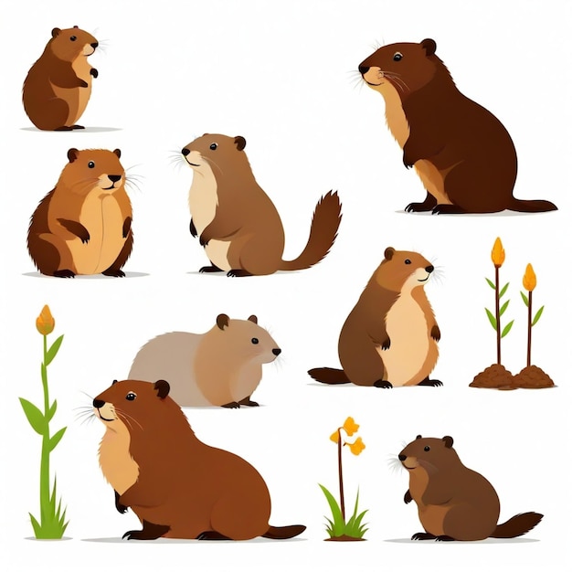 Vector a collection of animals including beavers and a beaver