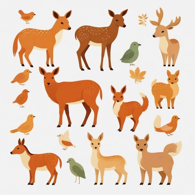 Vector a collection of animals including a deer birds birds and birds