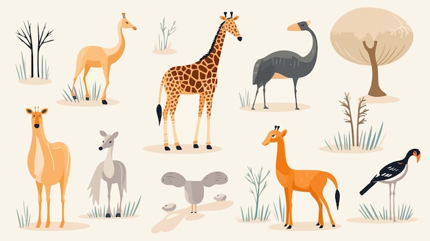 Vector a collection of animals including giraffe giraffe giraffe and giraffe