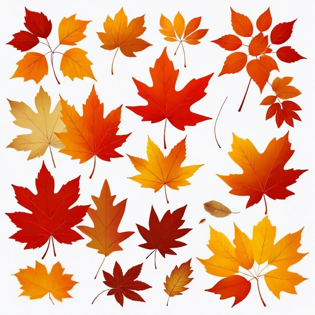 a collection of autumn leaves with a white background