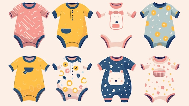 Vector a collection of baby clothes including a piggy bank and a piggy bank