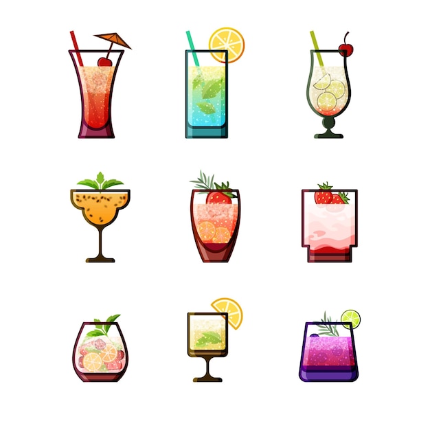 Collection of Beverages Cocktail Mocktail Colored