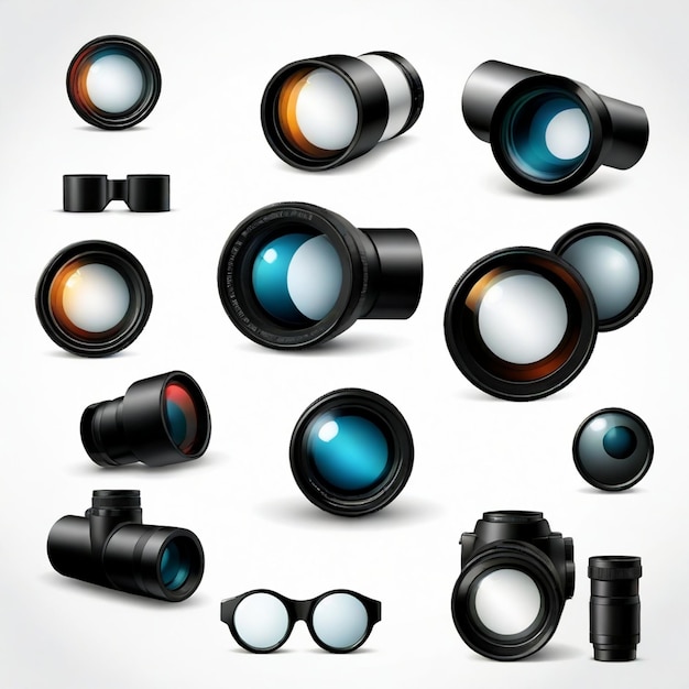 Vector a collection of binoculars with lense and lense lens