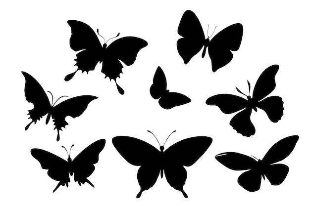 Vector a collection of butterfly silhouettes from different species focusing on delicate wing shapes