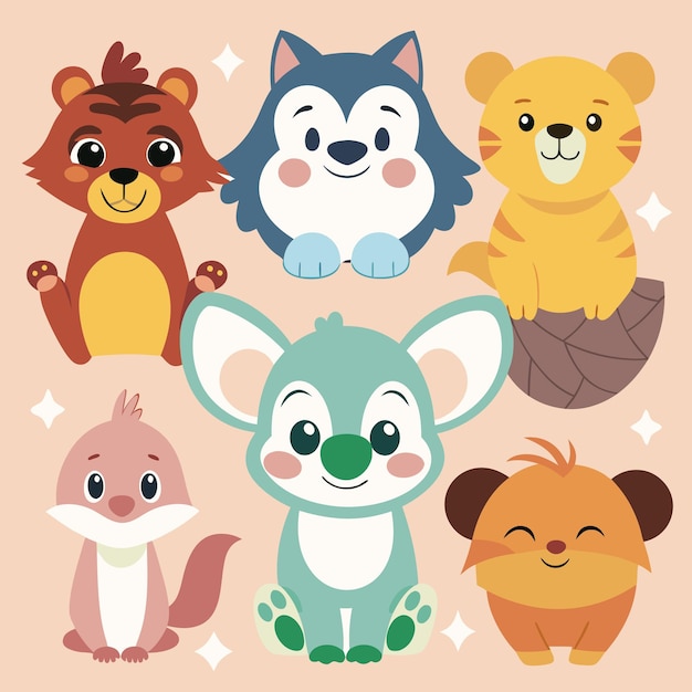 Vector collection of cartoon animal stickers