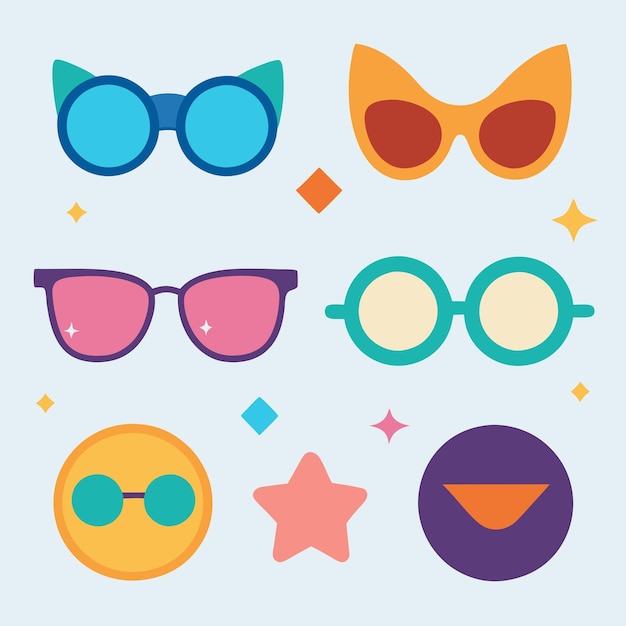 Vector a collection of cartoon characters including sunglasses glasses and a sun