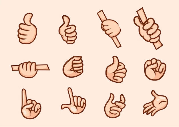 Vector collection of cartoon hands in different poses for mascot artist