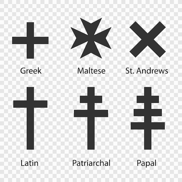 Collection of Christian Cross Variants on Transparent Background