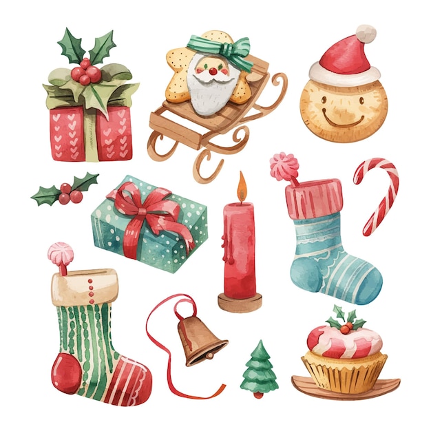 Vector a collection of christmas items including santa santa santa and santa