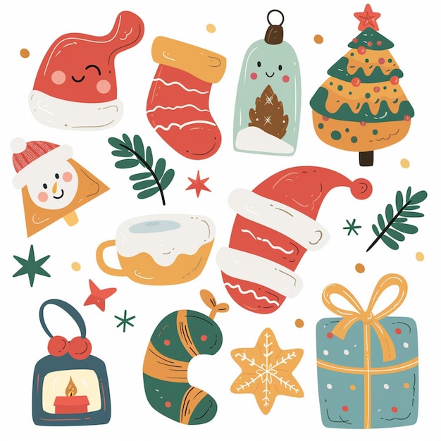 Vector a collection of christmas items including santa santa and santa