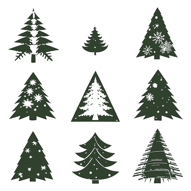 a collection of christmas trees with snowflakes on them