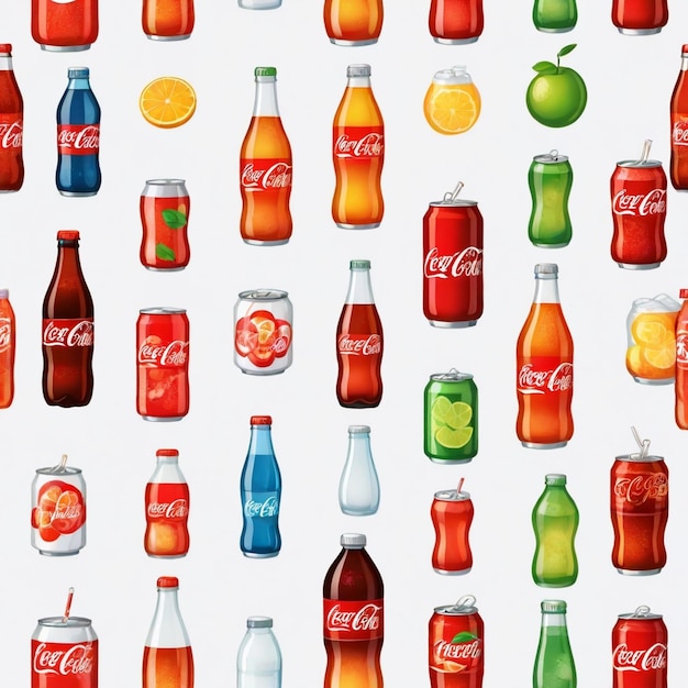 Vector a collection of coca cola bottles and fruits