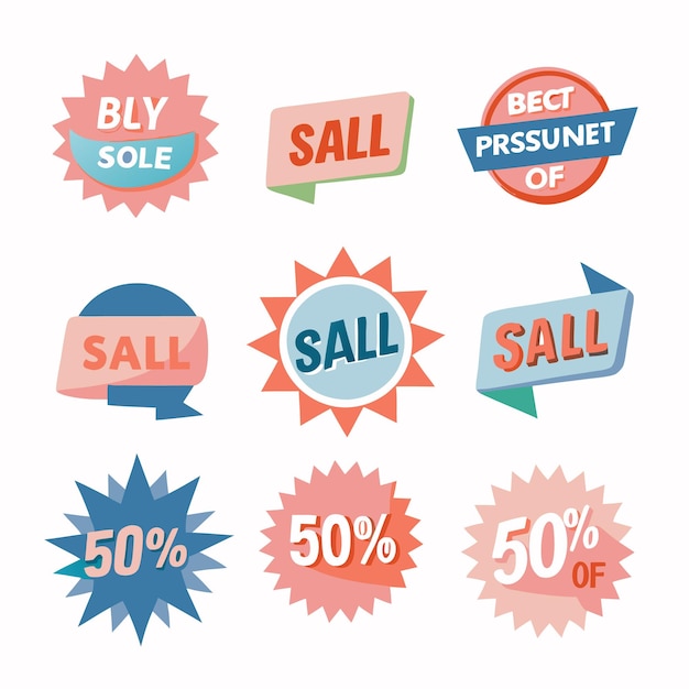 Vector a collection of colorful sale and discount stickers with different shapes perfect for promoting products services or events