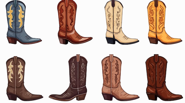 Vector collection of cowboy boots in vector isolated cartoon style