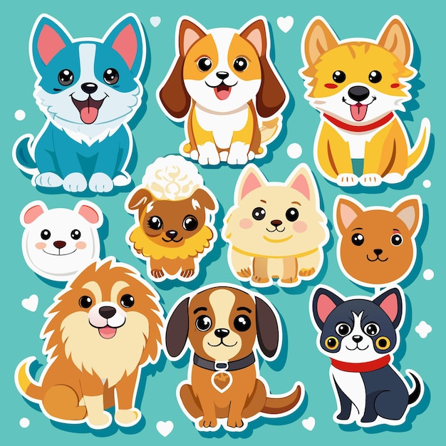 Vector a collection of cute cartoon dogs with different colors and styles