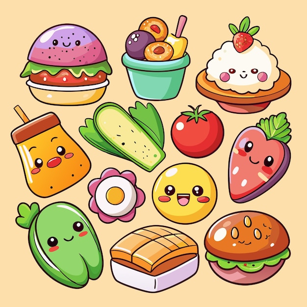 Vector collection of cute cartoon food characters