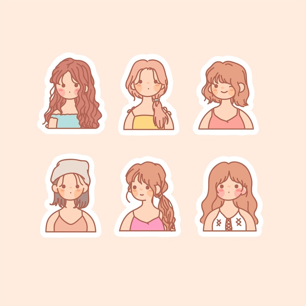 Vector collection of cute girl with pastel