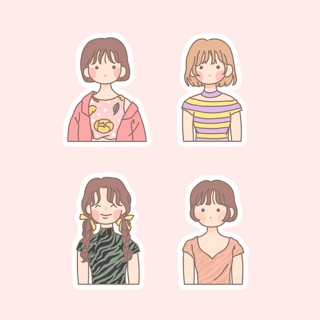 Collection of cute girl with sticker